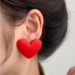 Beautiful Big Red Heart Design Stud Earrings, Red Earrings, Cute Heart Earrings